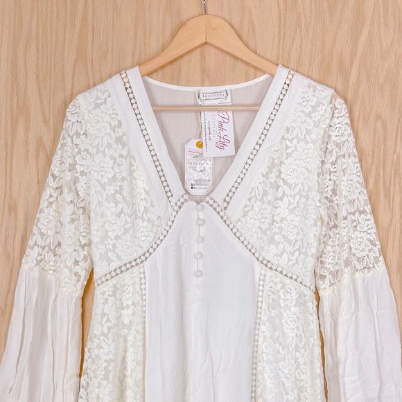 Love Riche White Lace Bell Sleeve Mini Dress - Picture 2 of 9